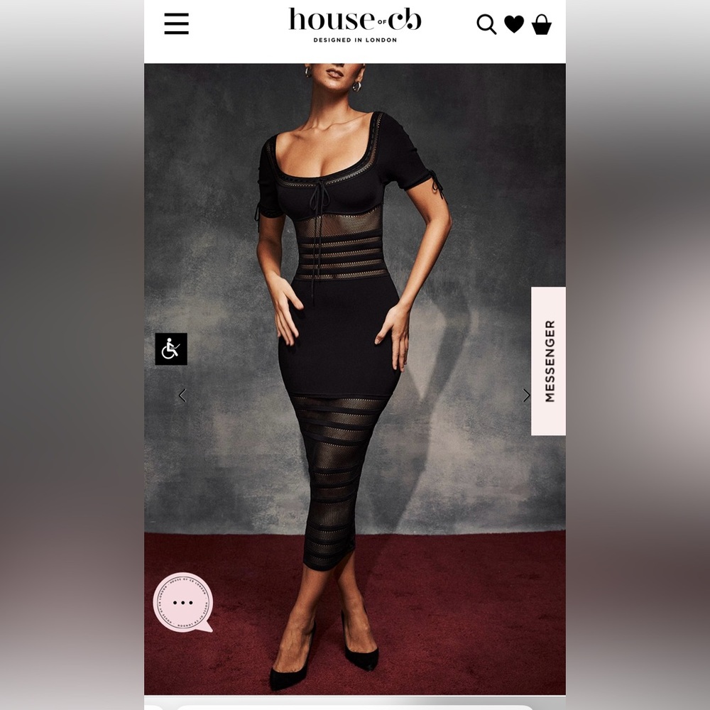 NEW HOUSE OF CB LILLA BLACK OPENWORK KNIT 
MIDI DRESS SIZE XS - Picture 2 of 15